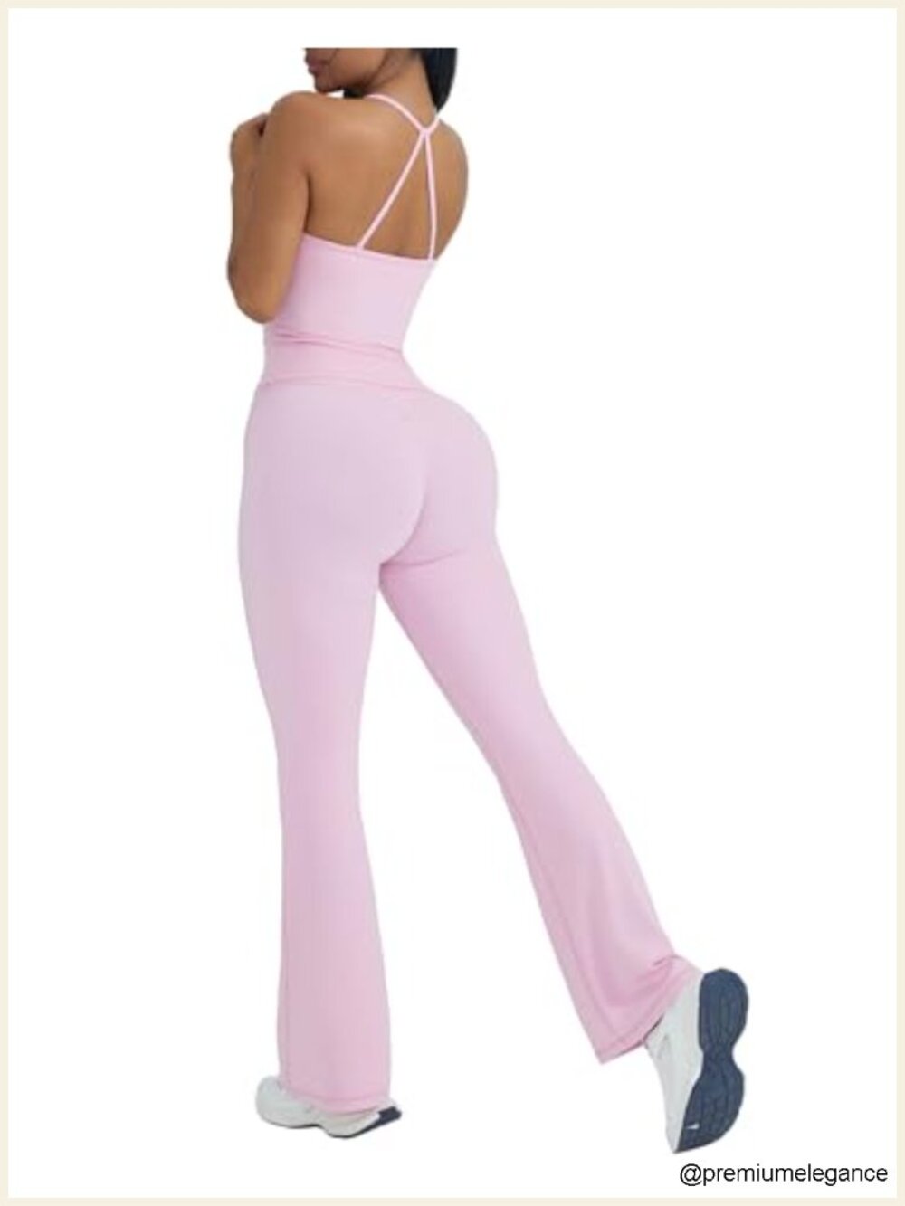 2 Piece Workout Set with Padded Tank & Flare Leggings, Strappy Open Back, Built